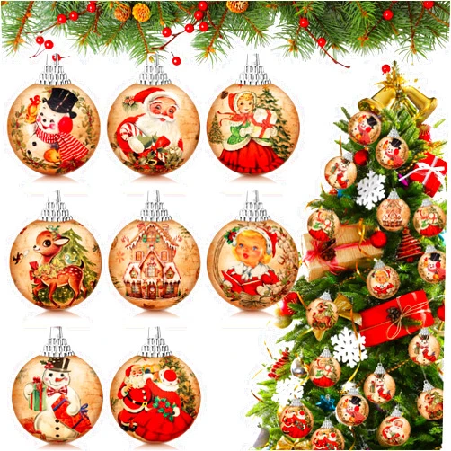Outus 16 Pcs Christmas Tree Ornaments Ball Vintage Christmas Decorations for Tree Vintage Style Santa Claus Snowman Hanging Ornaments Farmhouse Home Fireplace Decoration Holiday Party Favors