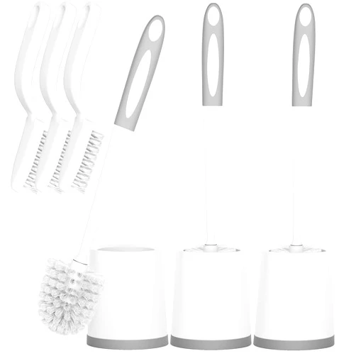 Holaloha Toilet Brush, 3 Pack Toilet Brushes for Bathroom with Holder, Bathroom Accessories Toilet Bowl Brush with 3 Clean Brush, Toilet Scrub Brush, Toilet Brush Set for Deep Cleaning, White