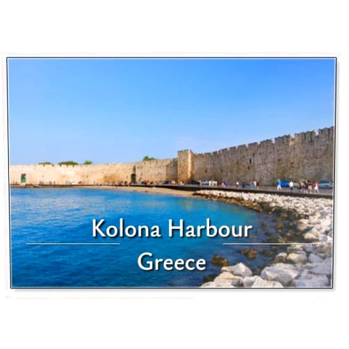 Photomagnet Kolona Harbour, Medieval Old Town, Rhodes City, Rhodes Island, Dodecanese, Design 3, Fridge Magnet