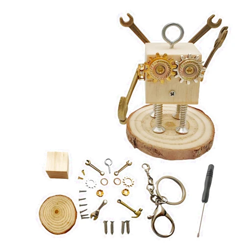DEUXPER Robot Charm Ornament Craft Kit, DIY Keychain Decor by Metal Jewelry and Wood Parts, Cute Personality Handmade Pendants Gift for Birthday (Repairman)
