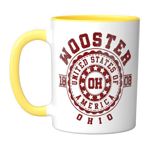 Apparel Wooster Gifts & Souvenirs - Ohio Wooster OH | Ohio | Vintage City Apparels Ceramic Mug, Yellow/White