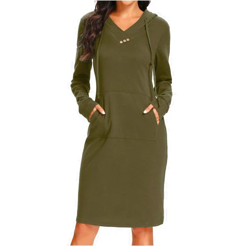 Kimmery Long Sleeve Dress for Women Lightweight Kangaroo Pocket Hoodie Dress Fall Sweatshirts for Women