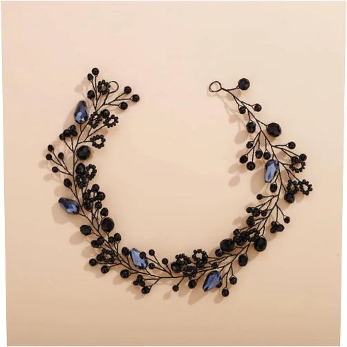 Kercisbeauty Black Pearl Beads Headband for Wedding Brides Bridesmaid Women Girls Handmade Hairpiece Black Jewelry for Halloween Costume Jewelry