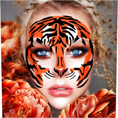EFAIH Halloween Tiger Face Temporary Tattoo Stickers - 5 Pack, 6.8 x 6.8 Inch, Cosplay Face Tattoos for Adults & Kids, Perfect for Halloween Party & Costume