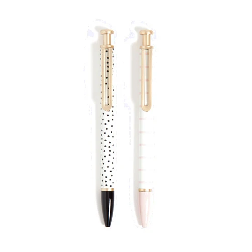 U Brands Monterey Ballpoint Pens, Set of 2, Stripes And Dots With Gold Details, Bold (1.0 mm) Point, Black Ink