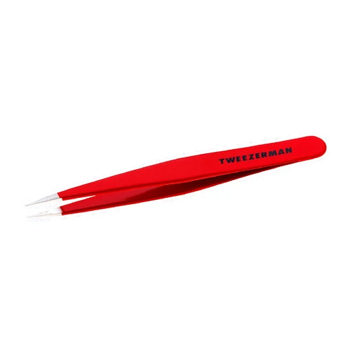 Tweezerman Stainless Steel Point Tweezer - Eyebrow Precision Tweezers, Facial and Ingrown Hair Removal (Signature Red)