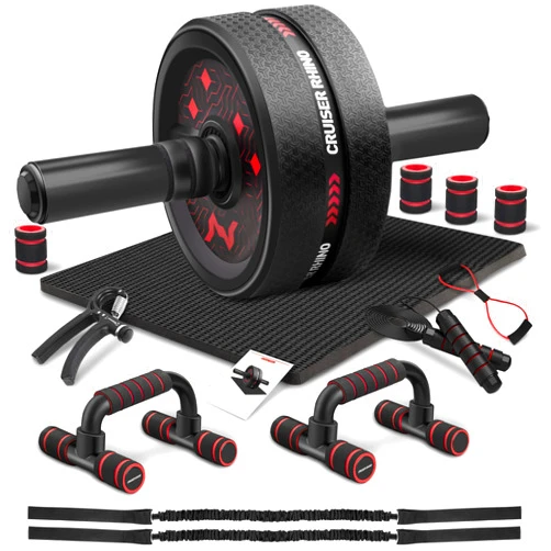 Cruiser rhino Ab Workout Equipment, Ultra Ab Roller Wheel Kit, Large Ab Roller with Resistance Bands, Push Up Bar, Jump Rope, Grip Strength Trainer, Pulling Rope, Ab Mat, Perfect for Home & Gym Fitness Equipment