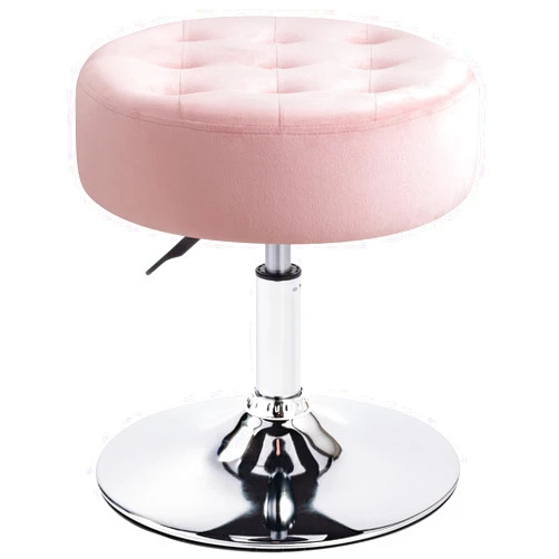 Furniliving Mid-Century Velvet Tufted Makeup Ottoman Stool, 360°Swivel Adjustable Vanity Stool Modern Big Size Vanity Chair Stools for Living Room Bedroom Bathroom, Pink