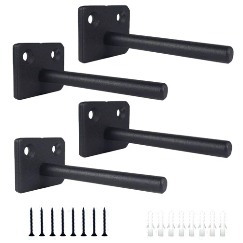 Kunzye Floating Shelf Brackets 4 Inch Heavy Duty Hidden Shelving Brackets for Floating Wood Shelves Hardware Rod with 3/8 Diameter,4 Pack Solid Steel Blind Shelf Supports with Screws