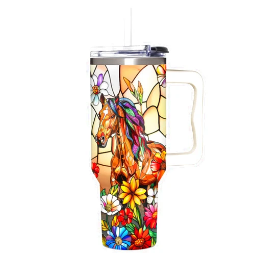 SUFAVN Horse Gifts for Women, Girls, Her, Boss Lady - Gift for Horse Lovers, Horses Riding Lovers, Owners - Birthday, Christmas Gifts For Equestrian Girls - Horses Suncatcher Cup - Tumbler 40oz with Handle