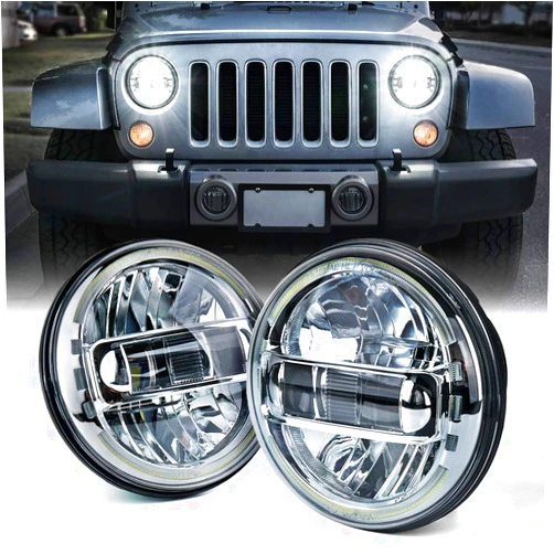 Xprite 7 Inch LED Headlights DOT Approved Compatible with Jeep Wrangler JK LJ CJ TJ Hummber H1 H2 1997-2018, with High/Low Beam, Halo DRL Round Headlamps
