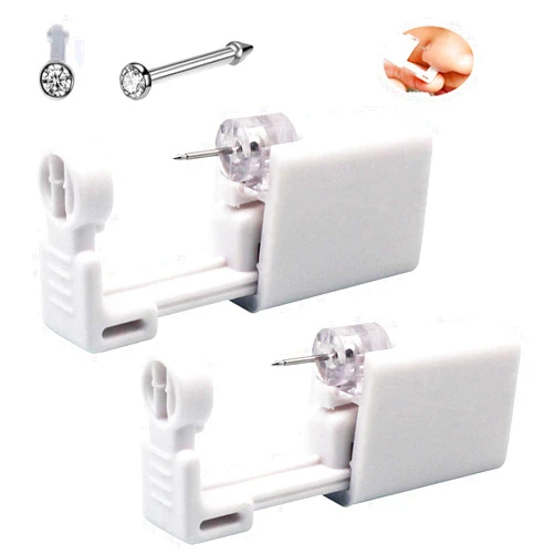 SLVIEKAE 2 Pack Self Nose Piercing Gun Self Nose Piercing Gun Kit Safety Nose Piercing Gun Kit Tool with Nose stud (Silver)