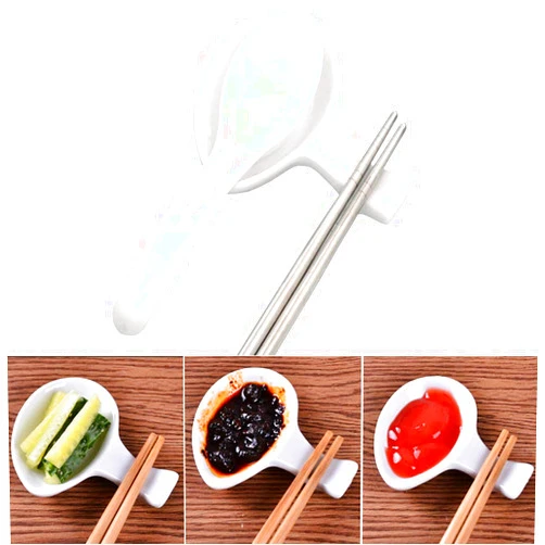 Woonsoon 5 Pcs Ceramic Chopsticks Holder，Chinese Porcelain Chopstick Rest Spoon Fork Knife Stand Sauce Dish