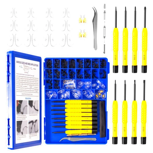 HQVOIC Upgrade Version All-in-One Magnetic Glasses Repair Kit with Black Screw, Eyeglass Repair Tools Kit with Precision Screwdriver Sets, Nose Pads, Tweezer