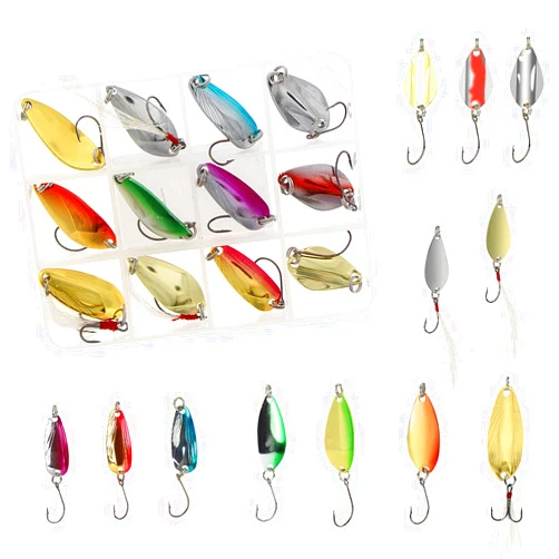 Croch Fishing Spoon Lure Set Metal Baits for Trout, Char and Perch Fishing with Tackle Box (Pack of 12)