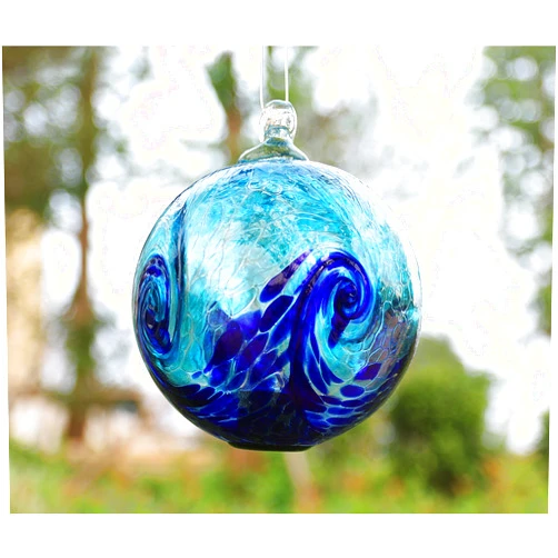 Artisan Crafts and Design 4.6-Inch Solar Hanging Glass Gazing Ball Outdoor Garden Décor Aqua-Blue Swirl