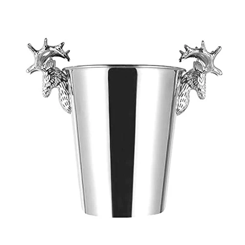 Lyzeous Stainless Steel Ice Buckets,Deer Head Handle,Insulated Ice Bucket,Wine Buckets Champagne Bucket for Paties and Bar (S)