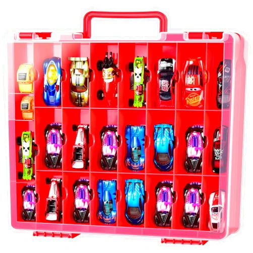 FULLCASE Toys Organizer Storage Compatible with Hot Wheels Car, Container for Matchbox Cars, Mini Toy, Small Dolls, Double Sided Carrying Box for Hotwheels - 48 Compartments (Case Only) Red