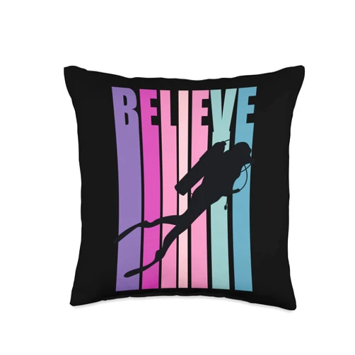 Lush Scuba Womens Scuba Diver Deep Sea Diving Woman Swim Throw Pillow, 16x16, Multicolor