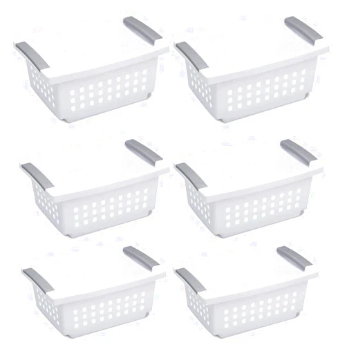 Sterilite 16628006 Medium Stacking Basket, White Basket w/ Titanium Accents, 6-Pack