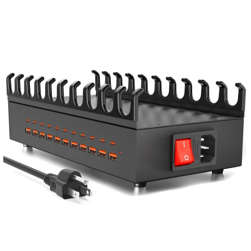 RUANSZZ USB~C Charger Block, 300W 22 Port (11 USΒ A & 11 USΒ~C) USB Charging Station for Multiple Devices, Desktop Wall Fast Charger with Storage Dividers, USΒ Power Strip Suitable for Home Office School