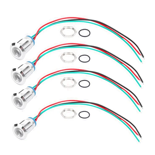 YWBL-WH Pre‑Wired LED Indicator Light 12mm 12V‑24V Common Cathod Electrode LED Light - Pack of 4 Sets (red Green), Buttons and Indicators