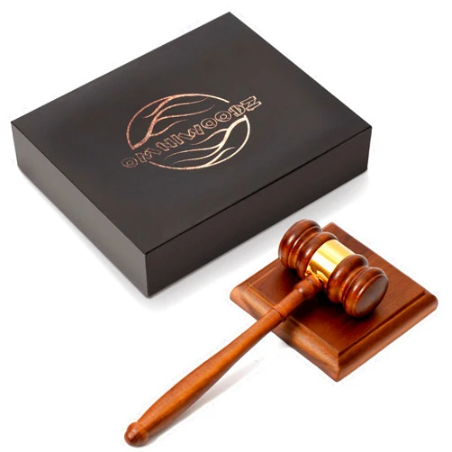 Omniwoodz Premium Wooden Gavel and Block Set with Gold Band - Perfect for Student, Lawyer, Auction, Court, and Judge Meetings - Large Acacia Wood Gavel with Rectangular/Square Block