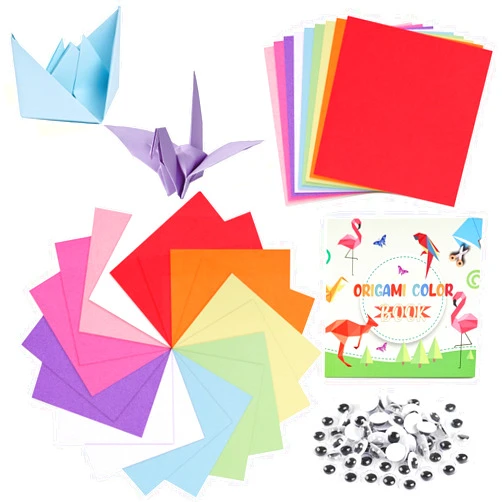 Koogel 250 Sheets Colorful Origami Paper for Kids, 6 x 6 inch Square Folding Paper with Instructional Book 200PCS Googly Eyes for Kids Beginners Crafts