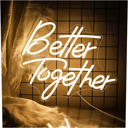 Lurevia Better Together Neon Sign for Wall Decor Dimmable LED Neon Night Light Sign for Wall Party Décor Engagement Bedroom Bar Wedding Birthday Christmas Decoration, Warm White