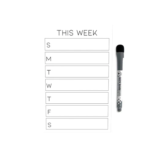 Glassboard Studio Dry Erase Weekly Calendar Planner Sticker Decal | Removable & Reusable | Magnetic Fine-Tip Marker Included (6 x 9 inches, White)