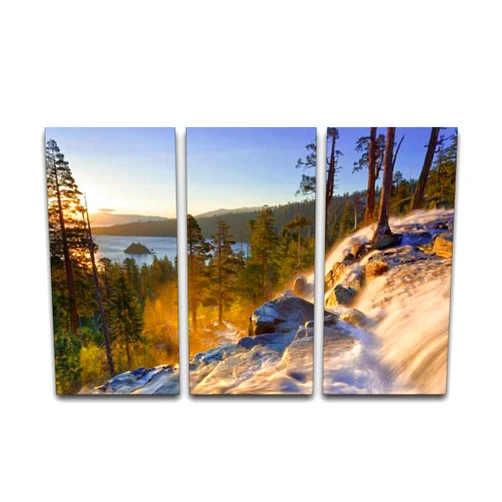 NAENRFERCX 3 Panels Wall Art Pictures Emerald Bay sunrise Lake Tahoe Modern Canvas Print Paintings Artwork Framed Posters for Office Home Decor Ready to Hang, 16x32inch 16x32x3