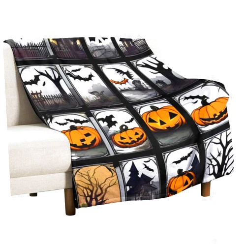 Generic Halloween Throw Blanket Halloween Night Spooky Halloween Ghost Black and White Throw Blanket Lightweight Comfort Flannel Blanket Bedroom Living Room Sofa Sofa Bed Home Decor