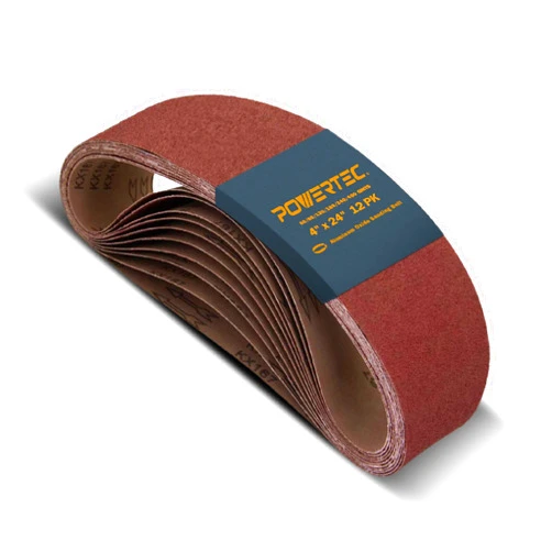 POWERTEC 4 x 24 Inch Sanding Belts, 2 Each of 60 80 120 180 240 400 Grits, 12PK, Aluminum Oxide Belt Sander Sanding Belt Assortment, Sandpaper for Makita Belt Sander (110002)