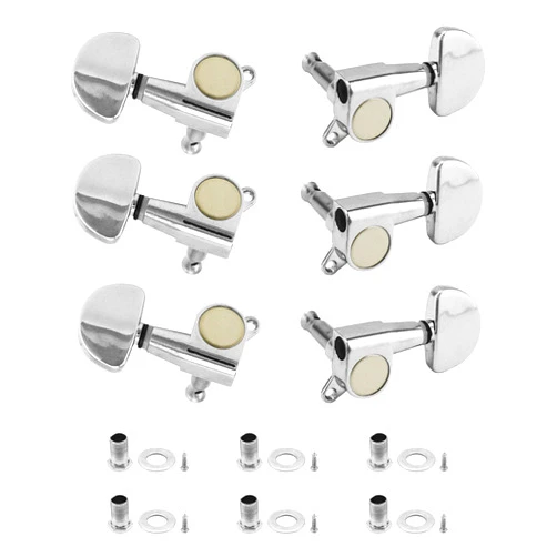 QWORK 6-Pack Guitar Tuning Pegs - Universal 3L+3R Machine Heads Knobs Tuning Keys for Acoustic and Electric Guitars - High Quality Zinc Alloy Metal Tuners with Installation Accessories