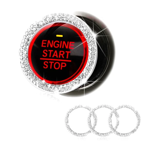 SenseYo 3 Pack Crystal Rhinestone Car Bling Ring Sticker Push to Start Button Car Bling Ring Ignition Starter Bling Ring for Women Girl