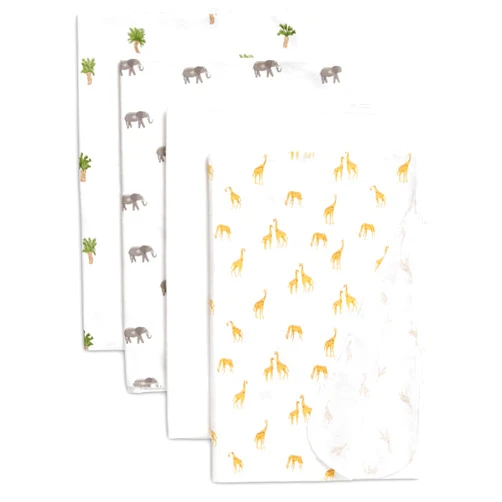 Delta Children 100% Cotton Flannel Baby Receiving Blankets for Girls and Boys – 30x30 Inches (Pack of 4), Safari Friends
