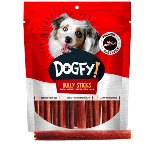Dogfy Bully Sticks for Dogs (6-Inch, 20-Pack), 100% Natural Beef Cheek Long Lasting Chews, Grain-Free, Best Bully Stick Alternative for Small, Medium & Large Dogs