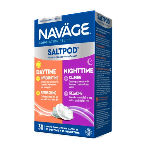 Navage® Salt Pods Refills Daytime & Nighttime 30-Packs (15 Each Variety) - Morning & Night Congestion Relief, Designed for the Nose Cleaner - Sinus Rinse for Better Breathing Around The Clock