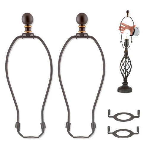 Qc Bronze Lamp Harp with Lamp Finials - 8 Inch, 2 Set Lamp Shade Holder with 3/8 Standard Saddle, E26 Light Base UNO Fitter Adapter, Lamp Shade Harp for Table and Floor Lamps, Lamp Accessories and Parts
