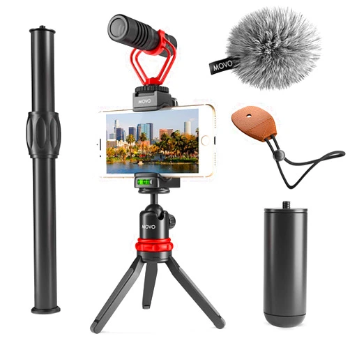 Movo VXR10+ Smartphone Vlogging Kit with Mini Tripod, Phone Grip, and Video Microphone Compatible with iPhone and Android - for YouTube, TIK Tok, Filming, Vlogging
