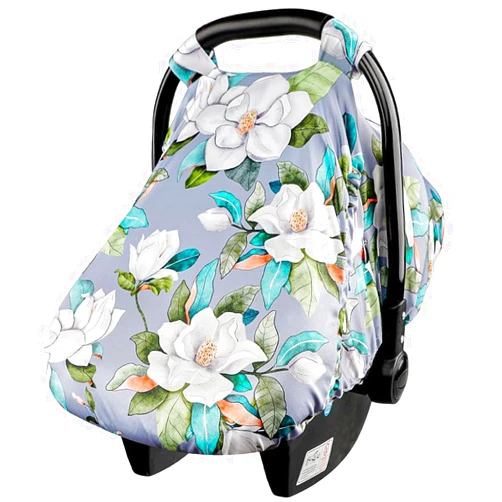 SWESEN Baby Car Seat Cover, Flower Carseat Cover Girls, Cozy Sun & Summer Cover, Stretchy Newborn Carseat Canopy with Zipper and Mesh