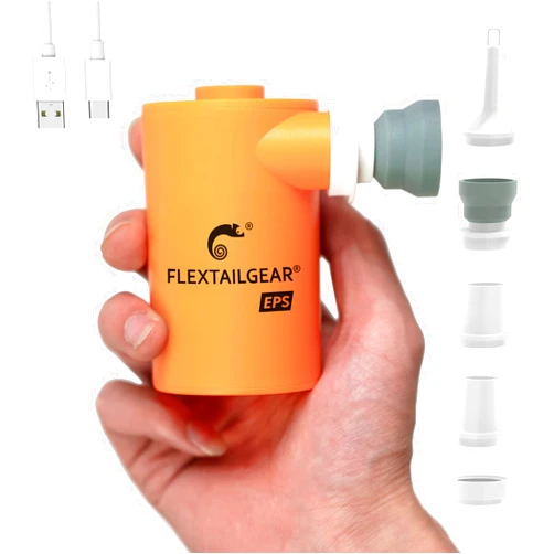 FLEXTAILGEAR MAX Pump 2020 EPS Portable Air Pump with 3600mAH Battery USB Rechargeable Pump-Quick Inflate Deflate for Sleeping Pads, Air Mattress, Pool Toys, Floats, Swimming Ring, Air Bed (Orange)