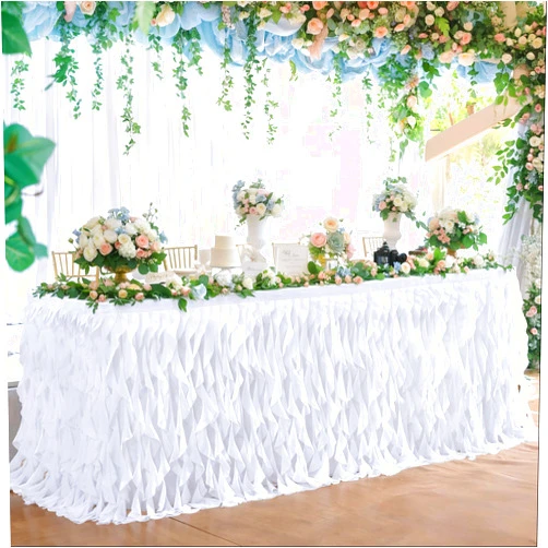 Partisky White Tulle Curly Willow Table Skirt for Rectangle Table 6ft, Ruffle Tutu Table Cloth for Wedding,Bridal Shower, Baby Shower,Birthday Party