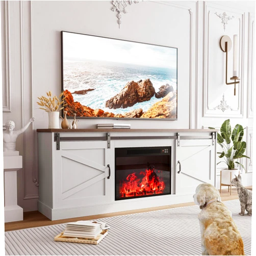 RTDTD Fireplace TV Stand for 65 Inch TV, Farmhouse Media Entertainment Center Console with 24