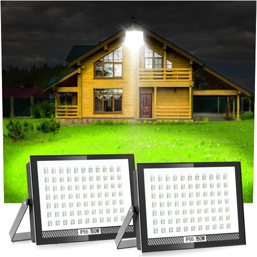 Karjoefar LED Flood Light Outdoor, 150W 12000LM Super BrigHt LED Work Light with 59IN Plug, IP66 Waterproof Outdoor Security Lights, 6500K Daylight White Floodlight for Yard Stadium Garden Patio