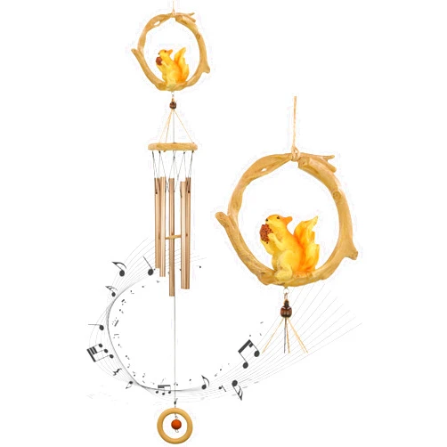 Fariita Resin Squirrel Wind Chimes for Outside 32 Inch Hanging Decor for Backyard Patio Outdoor Decor Bronze
