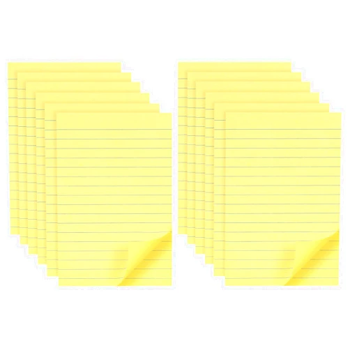 YEECOK Lined Sticky Notes 4x6 in Canary Yellow, Clean Removal, Self-Stick Pads, Super Sticky Notes Easy to Post for Home, Office, School, 12 Pads/Pack, 45 Sheets/Pad