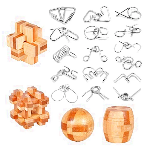LFLQ Brain Teaser Puzzle 20Pcs Unlock Interlock Game IQ Test Wooden Toy 3D Unlock Interlock Puzzle Magic Ball Brain Teaser Toy Puzzles for Adults