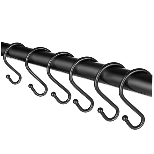 UTRERET 12 Pack Metal Shower Curtain Hooks, Rust Resistant S Shaped Hooks Hangers for Shower Curtains, Kitchen Utensils, Clothing, Towels(Metal,Black)