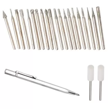 Jenoco 20pc Diamond Bur Set For Dremel Rotary Tool + Engraving Pen Carving Stone Burrs Etching Glass Grinding Bit Jewelry Lapidary Gemstone Shaping Rock Cutting Drilling Scriber Tip Ceramic Metal Engraver